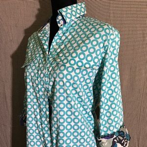 Lovely aqua blue and white button up dress/top/tunic!
